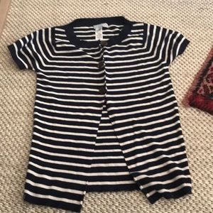 Navy & white striped short sleeve cardigan
